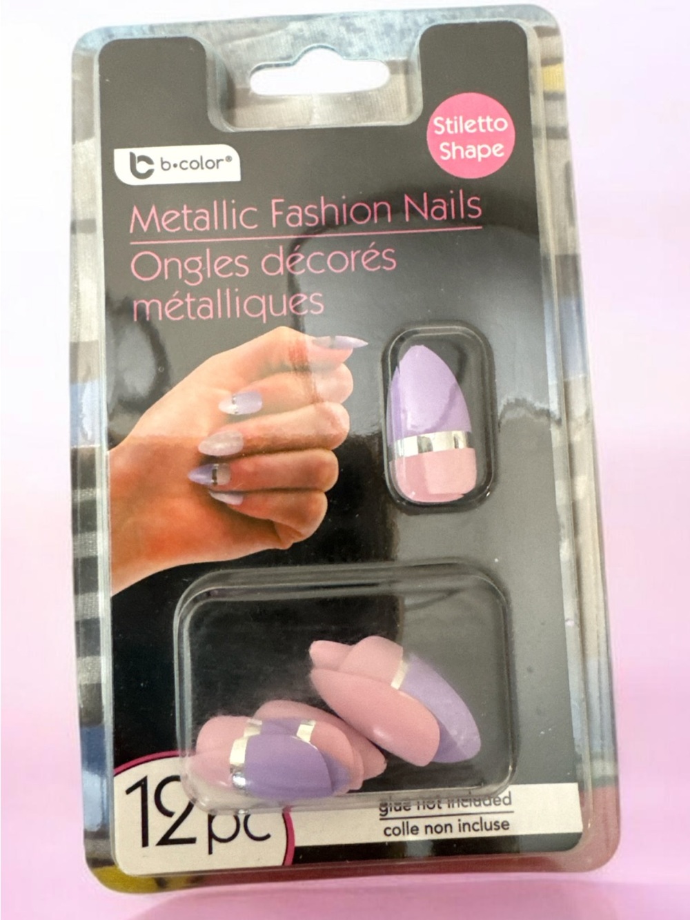 b-color Metallic Stiletto Press-On Nails in Lavender & Pink